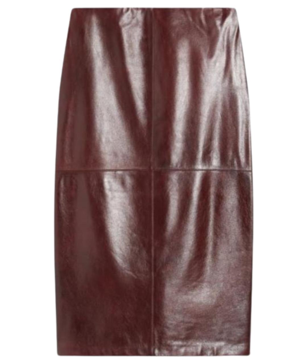 SPORTMAX Бордовая кожаная юбка миди, фото 1