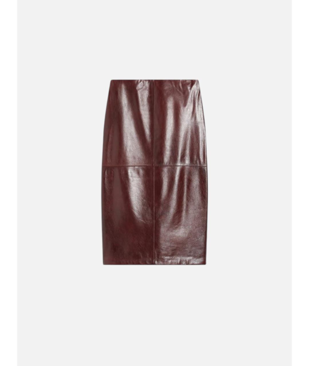 SPORTMAX Бордовая кожаная юбка миди, фото 5