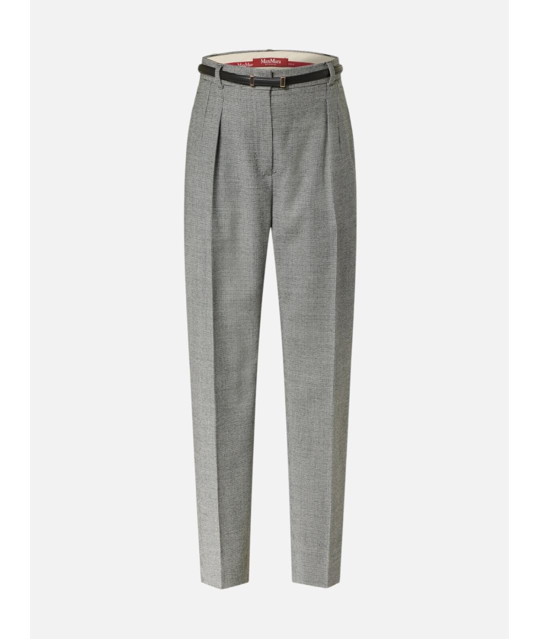 MAX MARA STUDIO Серые шерстяные прямые брюки, фото 6