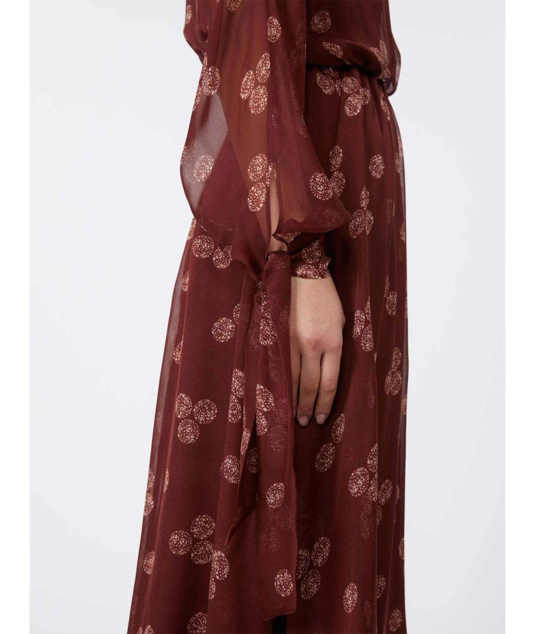 MAX MARA STUDIO Бордовое шелковое повседневное платье, фото 3