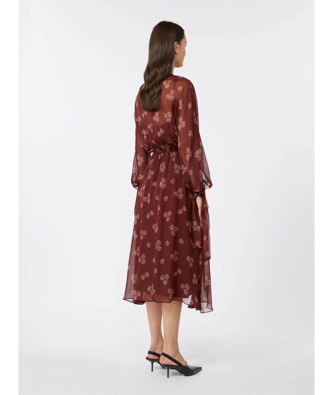 MAX MARA STUDIO Бордовое шелковое повседневное платье, фото 4