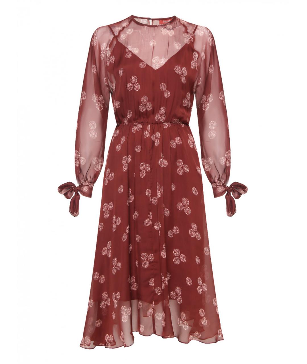 MAX MARA STUDIO Бордовое шелковое повседневное платье, фото 1