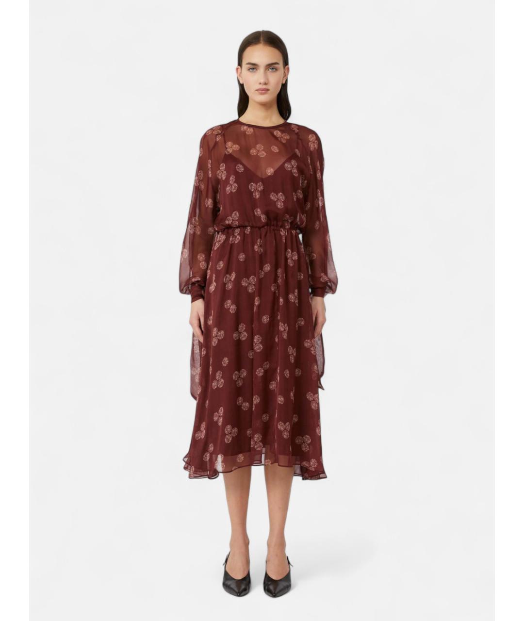 MAX MARA STUDIO Бордовое шелковое повседневное платье, фото 2