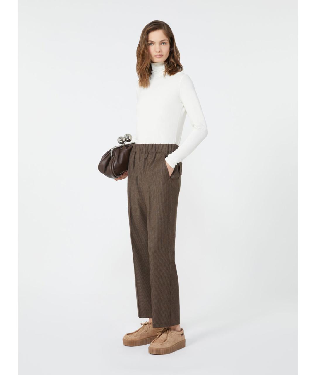 WEEKEND MAX MARA Коричневые шерстяные прямые брюки, фото 2