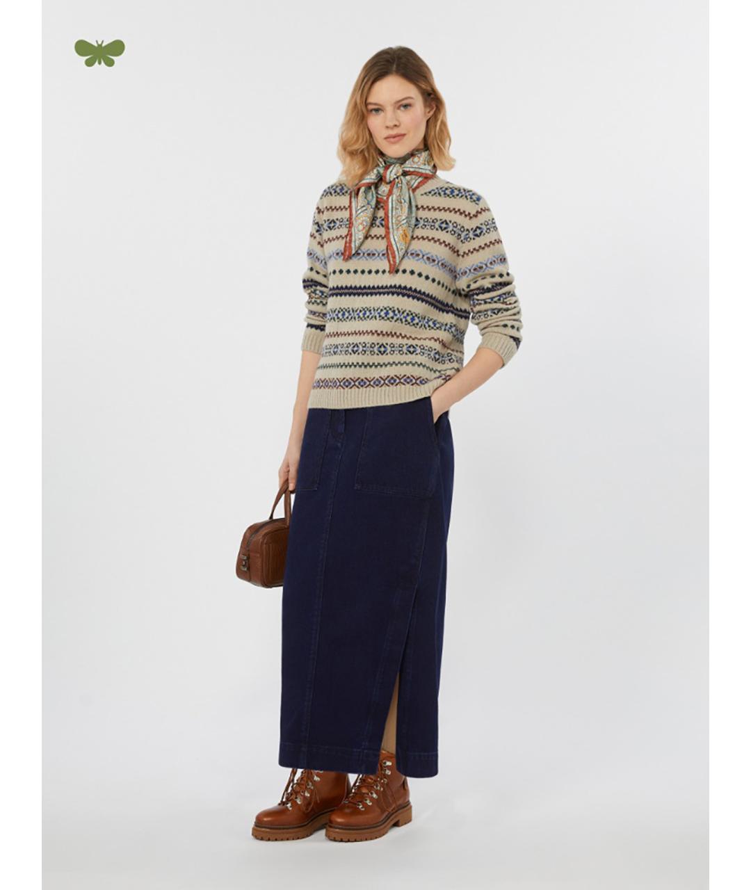 WEEKEND MAX MARA Синяя хлопковая юбка макси, фото 2