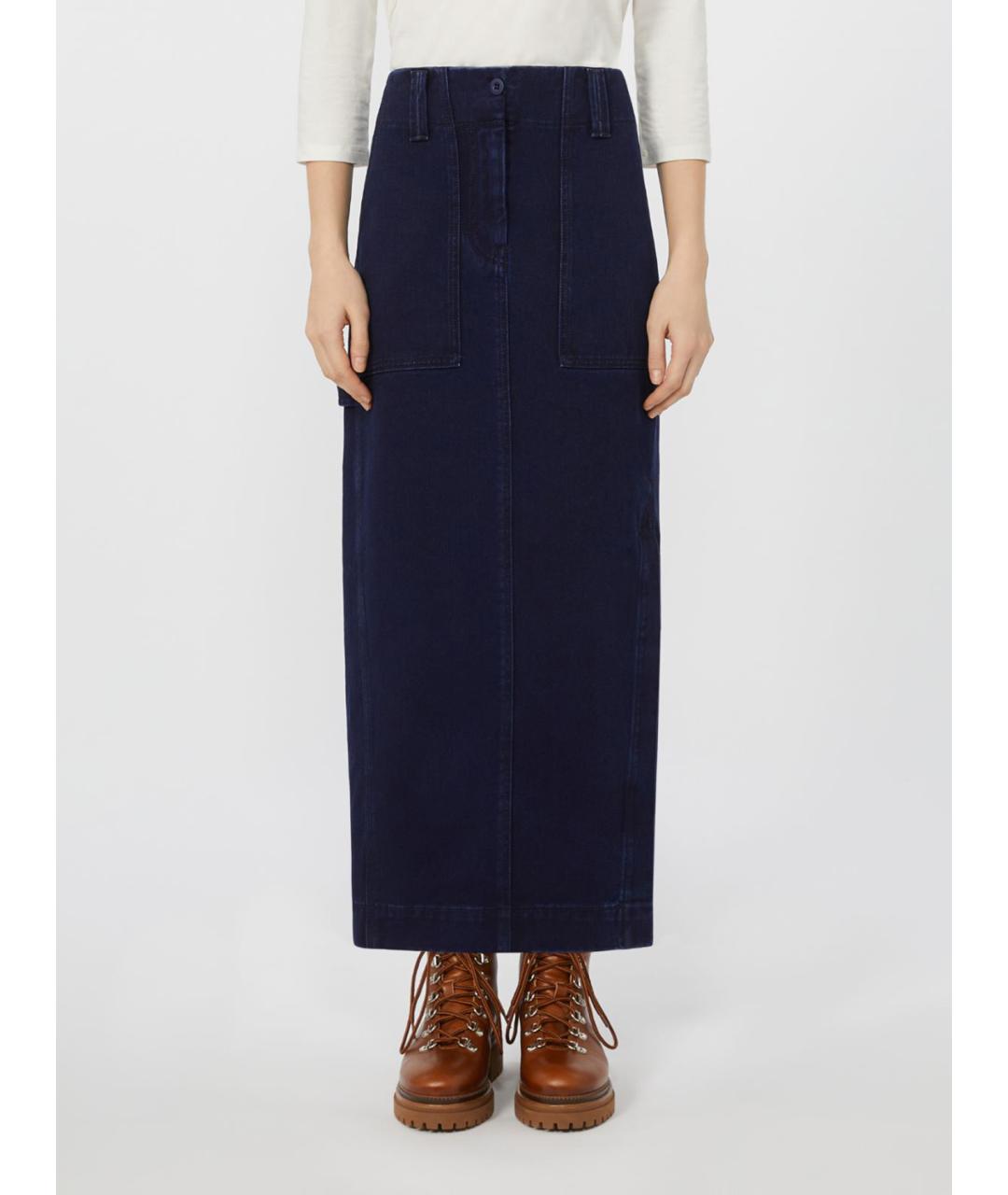 WEEKEND MAX MARA Синяя хлопковая юбка макси, фото 4