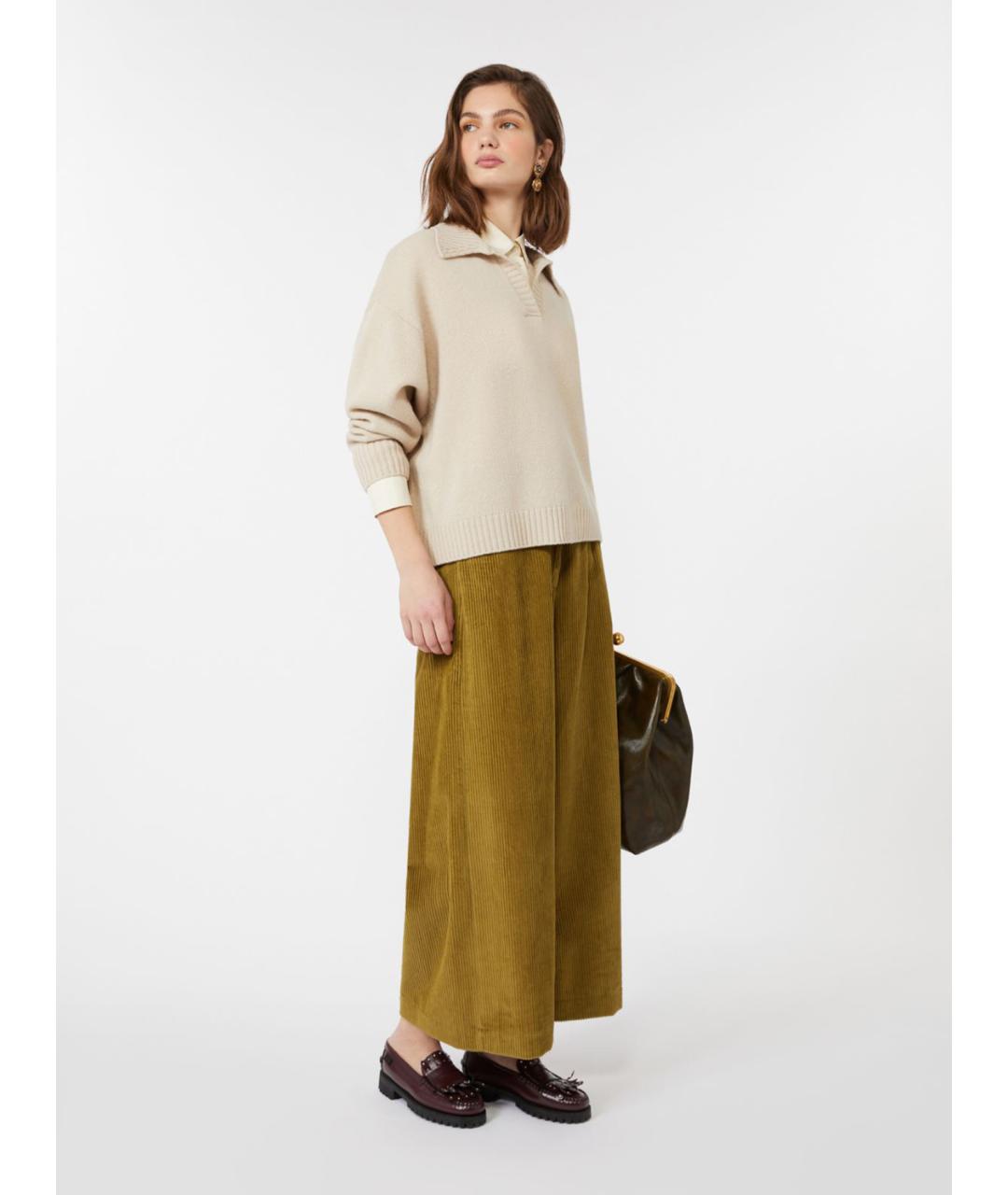 WEEKEND MAX MARA Горчичные хлопковые брюки широкие, фото 2
