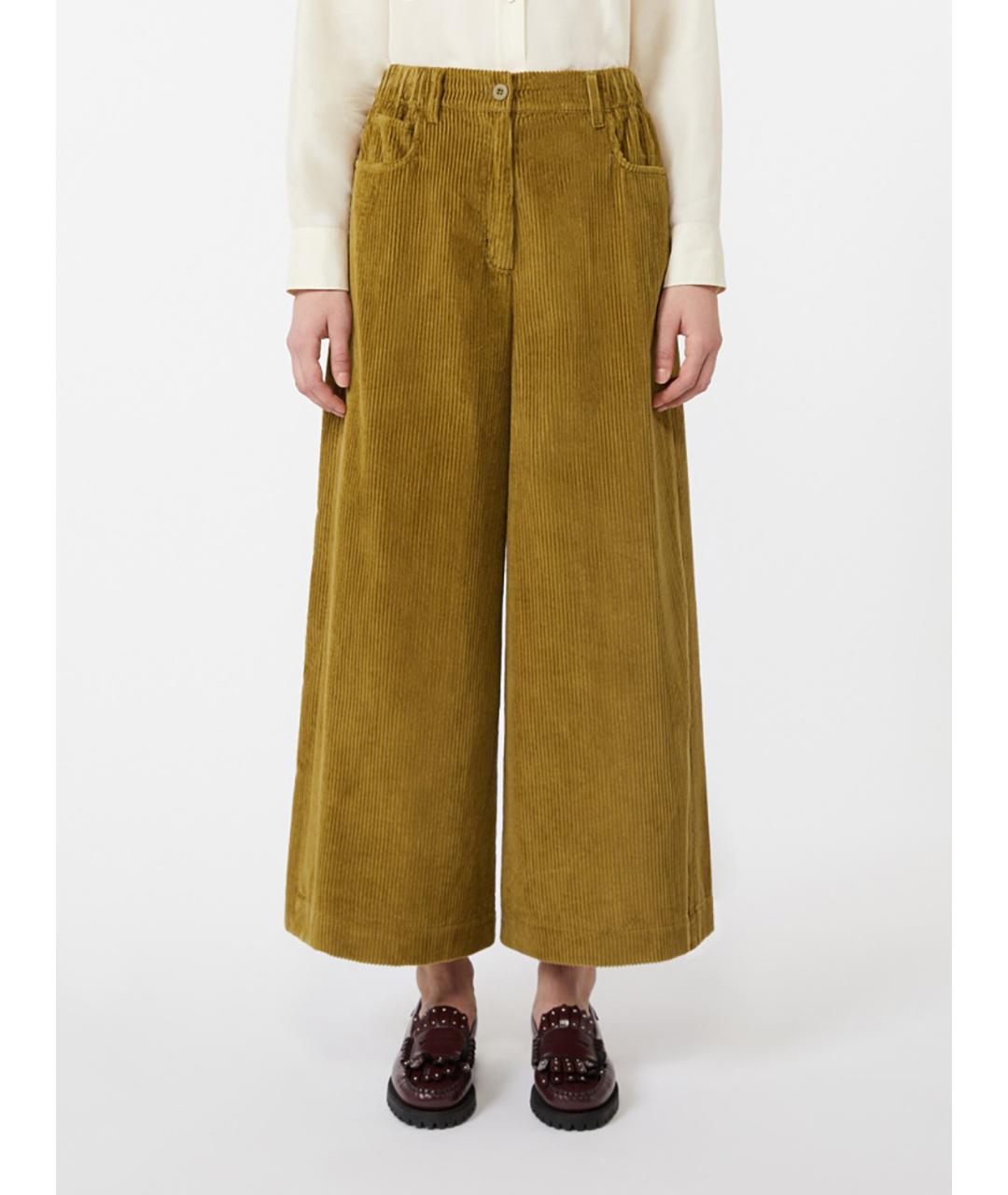 WEEKEND MAX MARA Горчичные хлопковые брюки широкие, фото 4