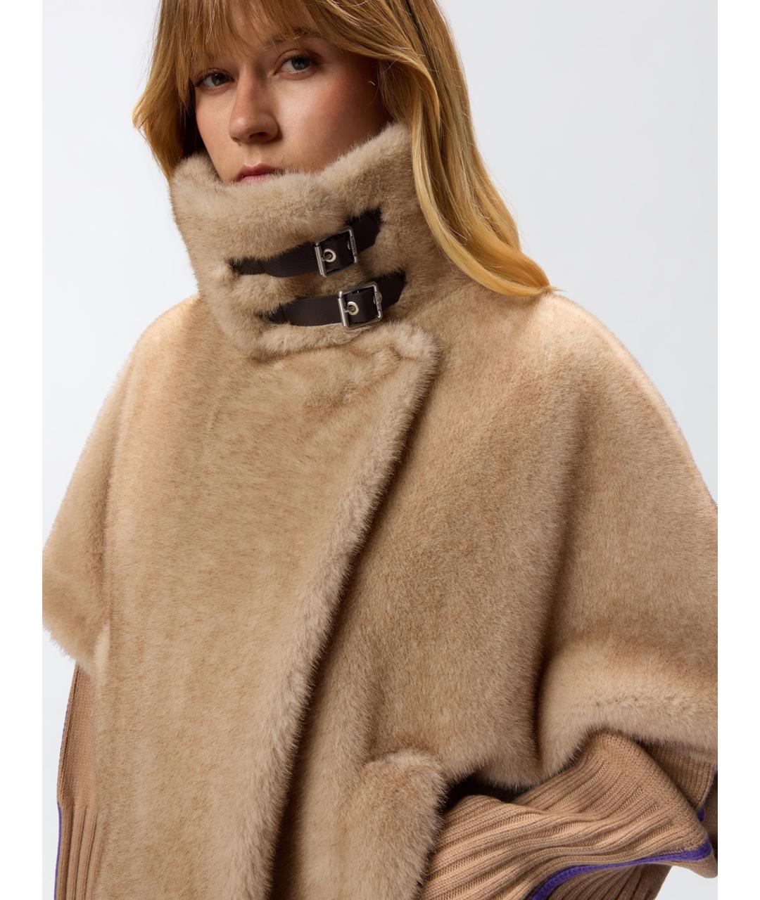 PINKO Бежевая полиэстеровая дубленка, фото 5