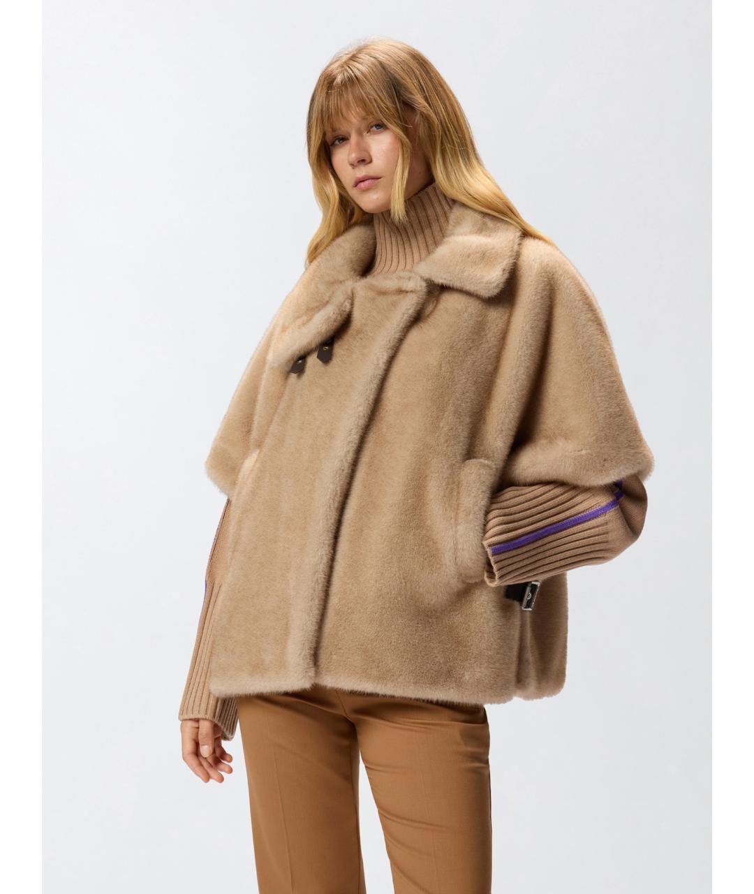 PINKO Бежевая полиэстеровая дубленка, фото 3