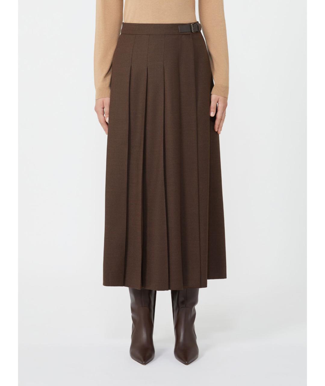 WEEKEND MAX MARA Коричневая шерстяная юбка миди, фото 4