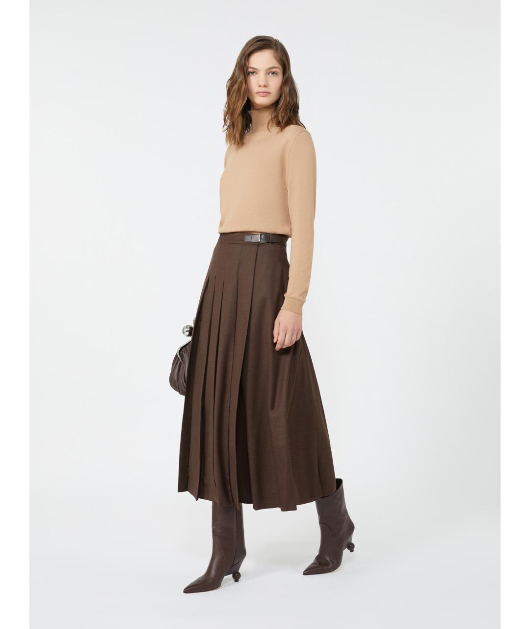 WEEKEND MAX MARA Коричневая шерстяная юбка миди, фото 2