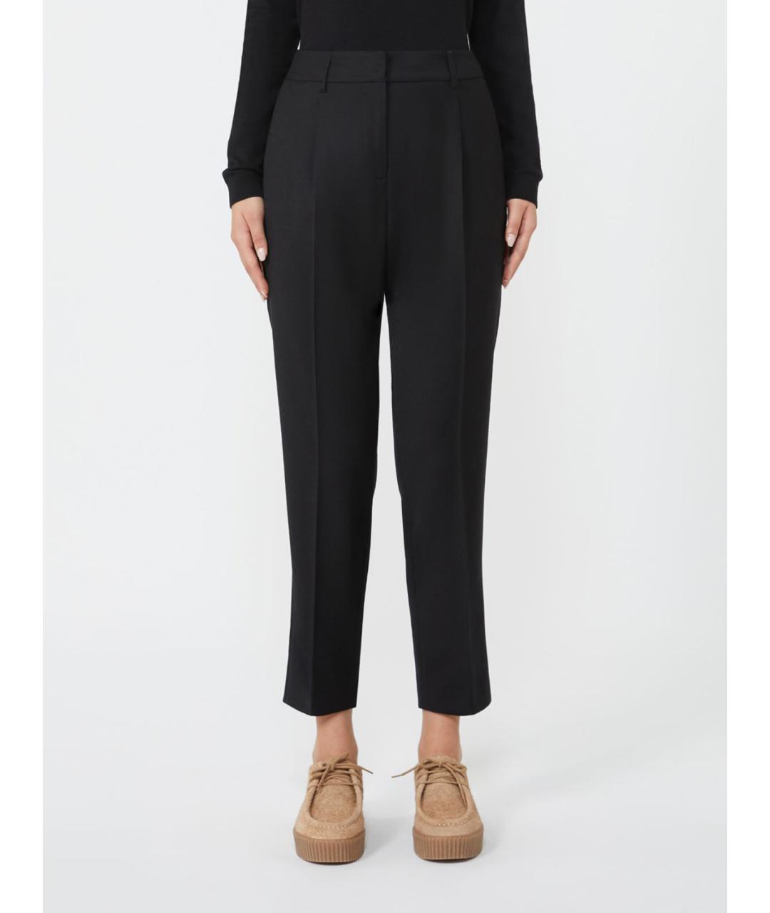 WEEKEND MAX MARA Черные шерстяные прямые брюки, фото 4