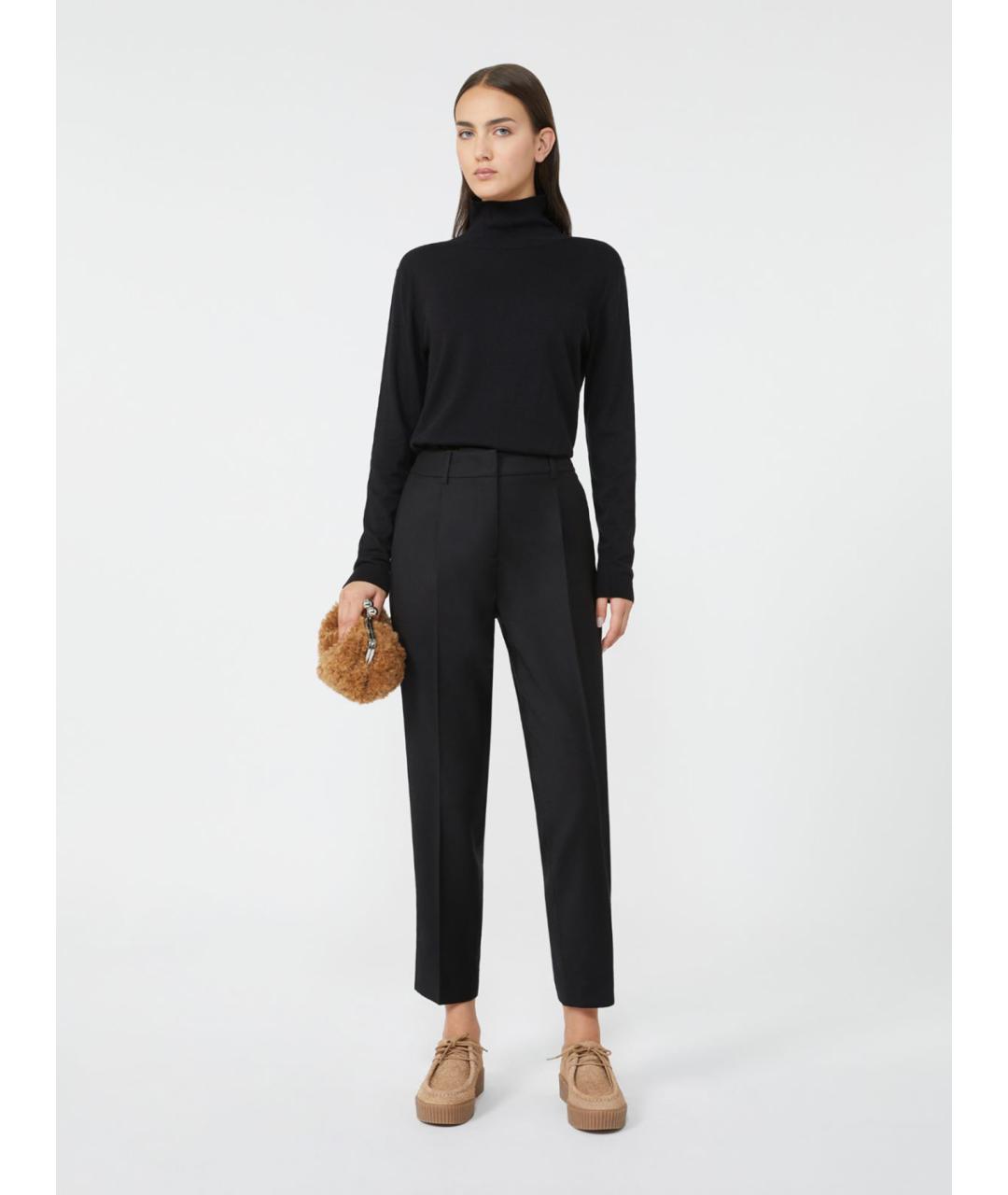 WEEKEND MAX MARA Черные шерстяные прямые брюки, фото 2