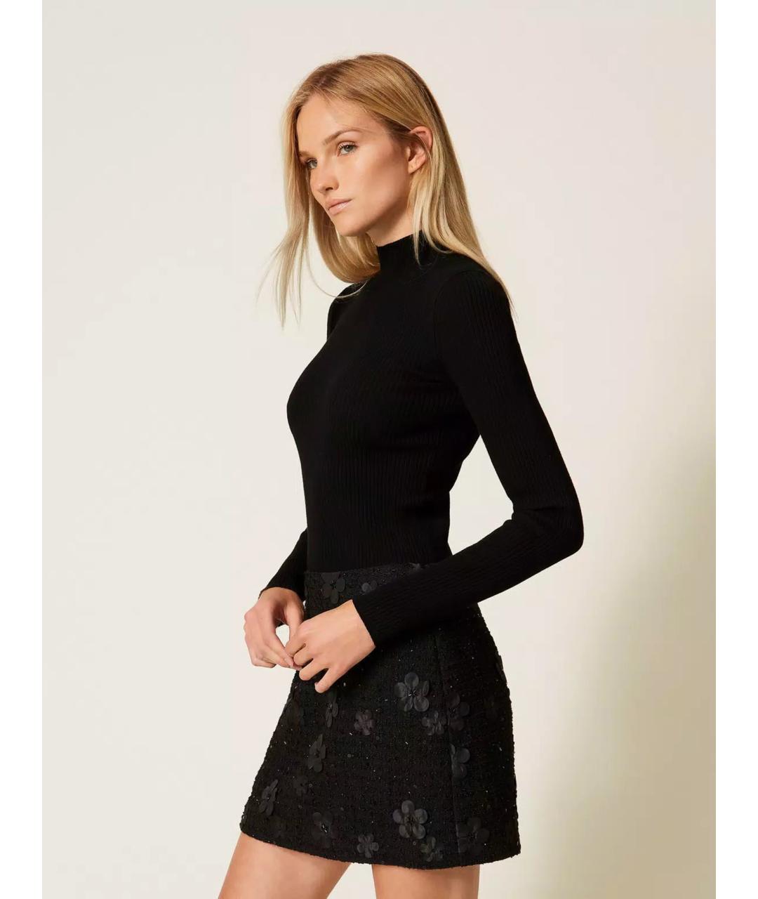 TWIN-SET Черная вискозная водолазка, фото 3