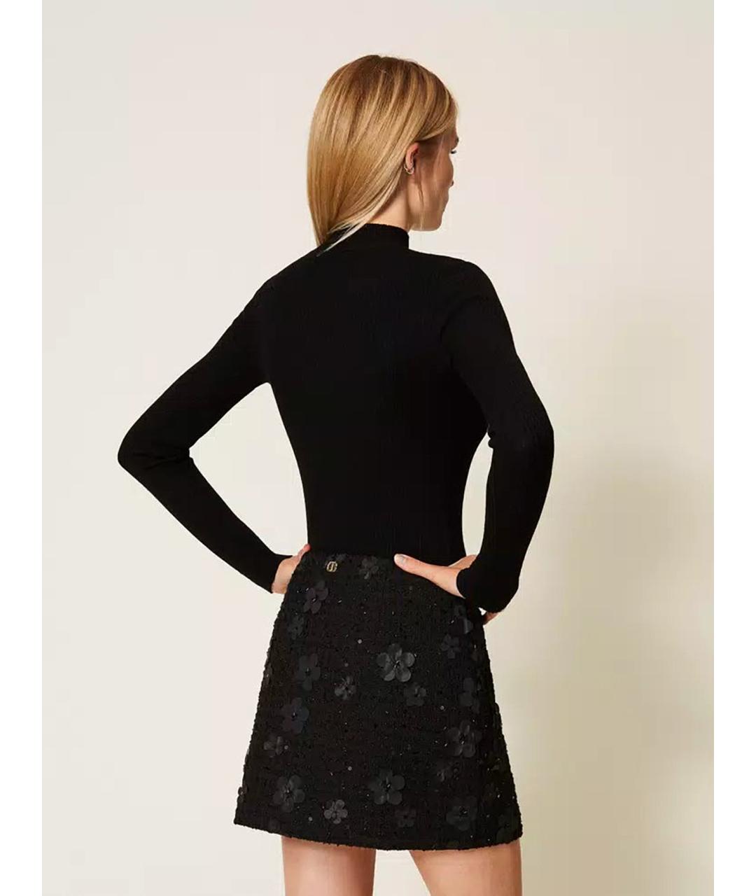 TWIN-SET Черная вискозная водолазка, фото 4