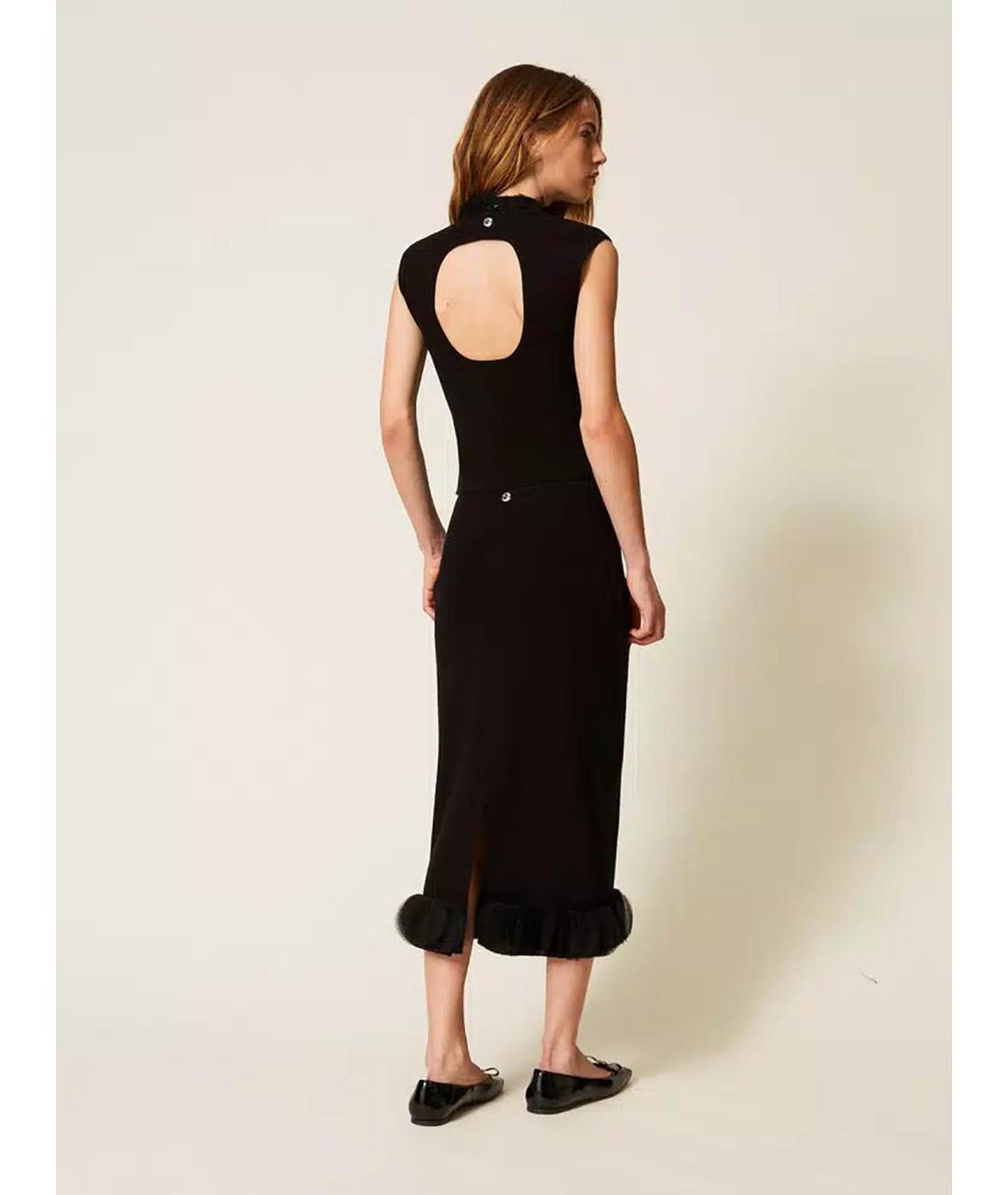 TWIN-SET Черная вискозная юбка миди, фото 5