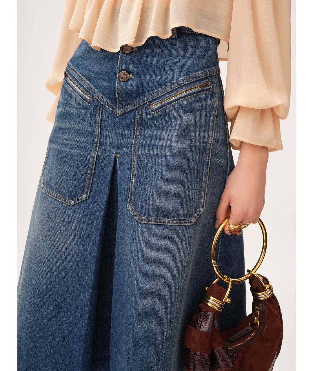 CHLOE Синяя хлопковая юбка миди, фото 3