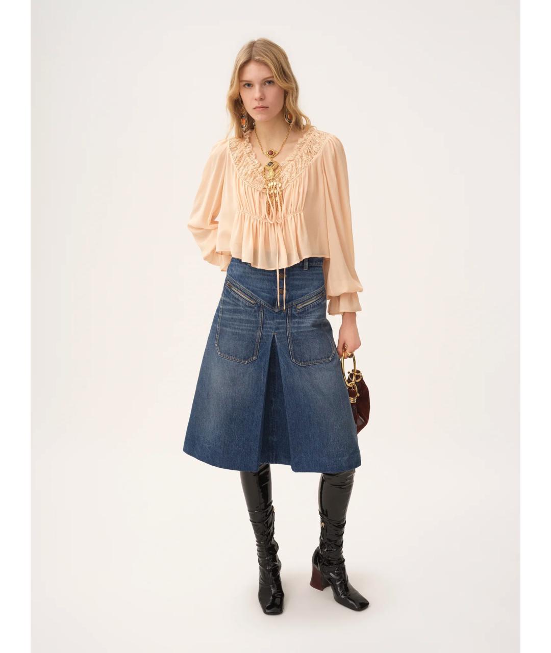 CHLOE Синяя хлопковая юбка миди, фото 2