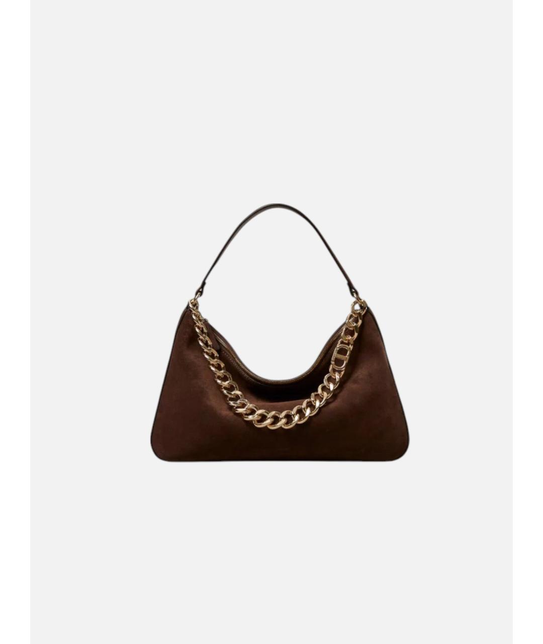 TWIN-SET Коричневая замшевая сумка с короткими ручками, фото 6