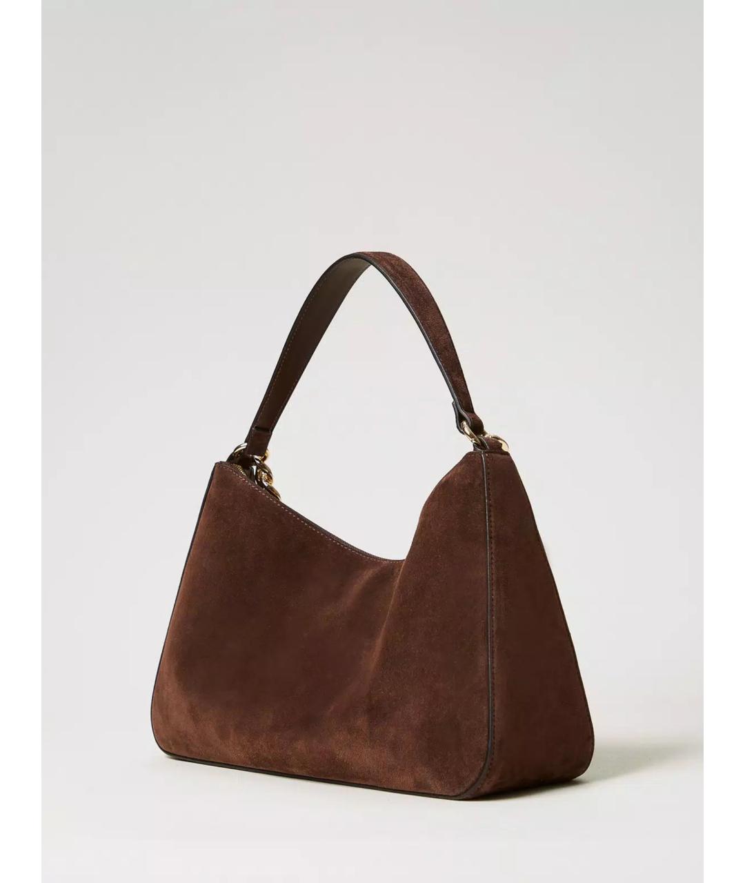 TWIN-SET Коричневая замшевая сумка с короткими ручками, фото 4