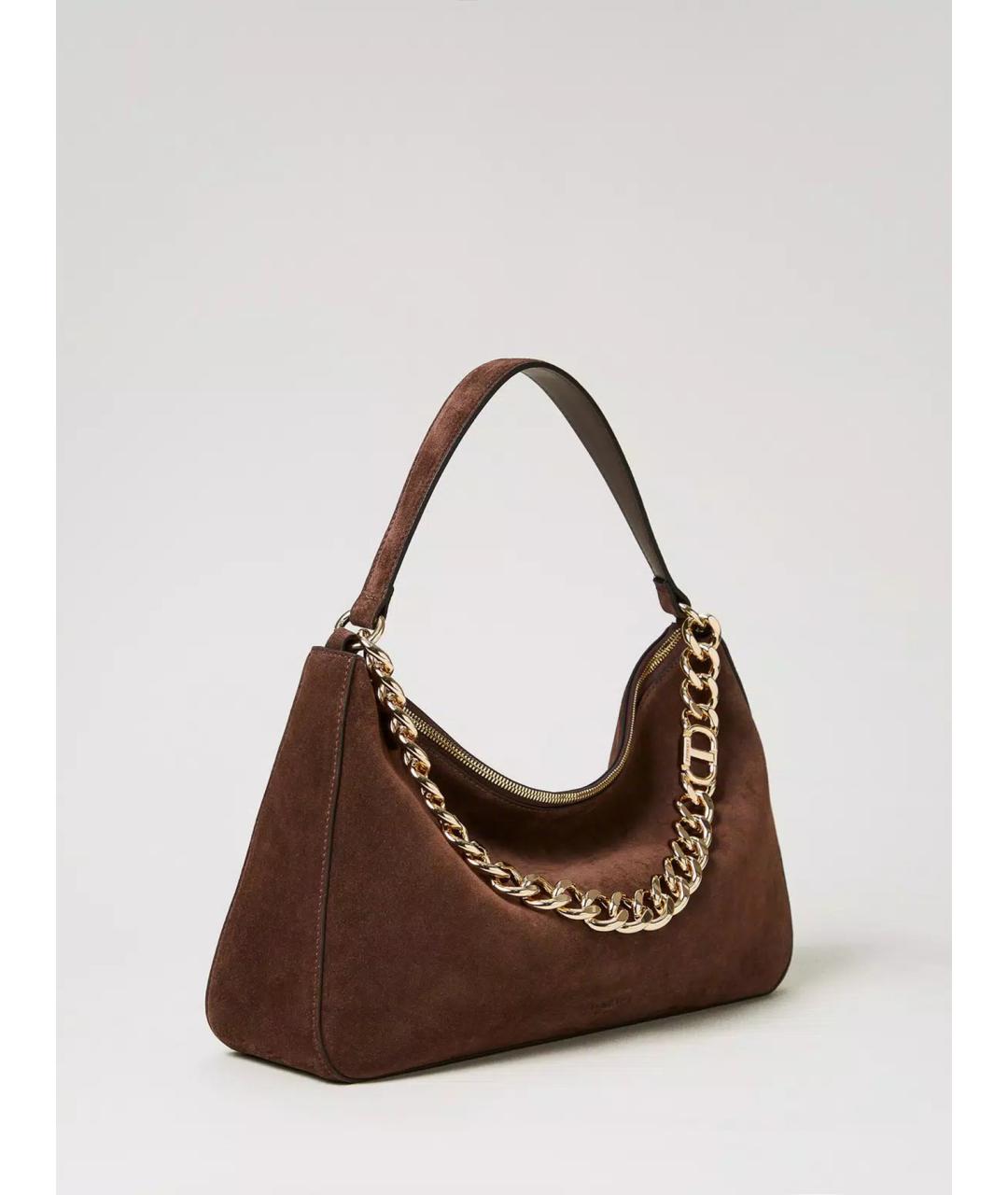 TWIN-SET Коричневая замшевая сумка с короткими ручками, фото 3