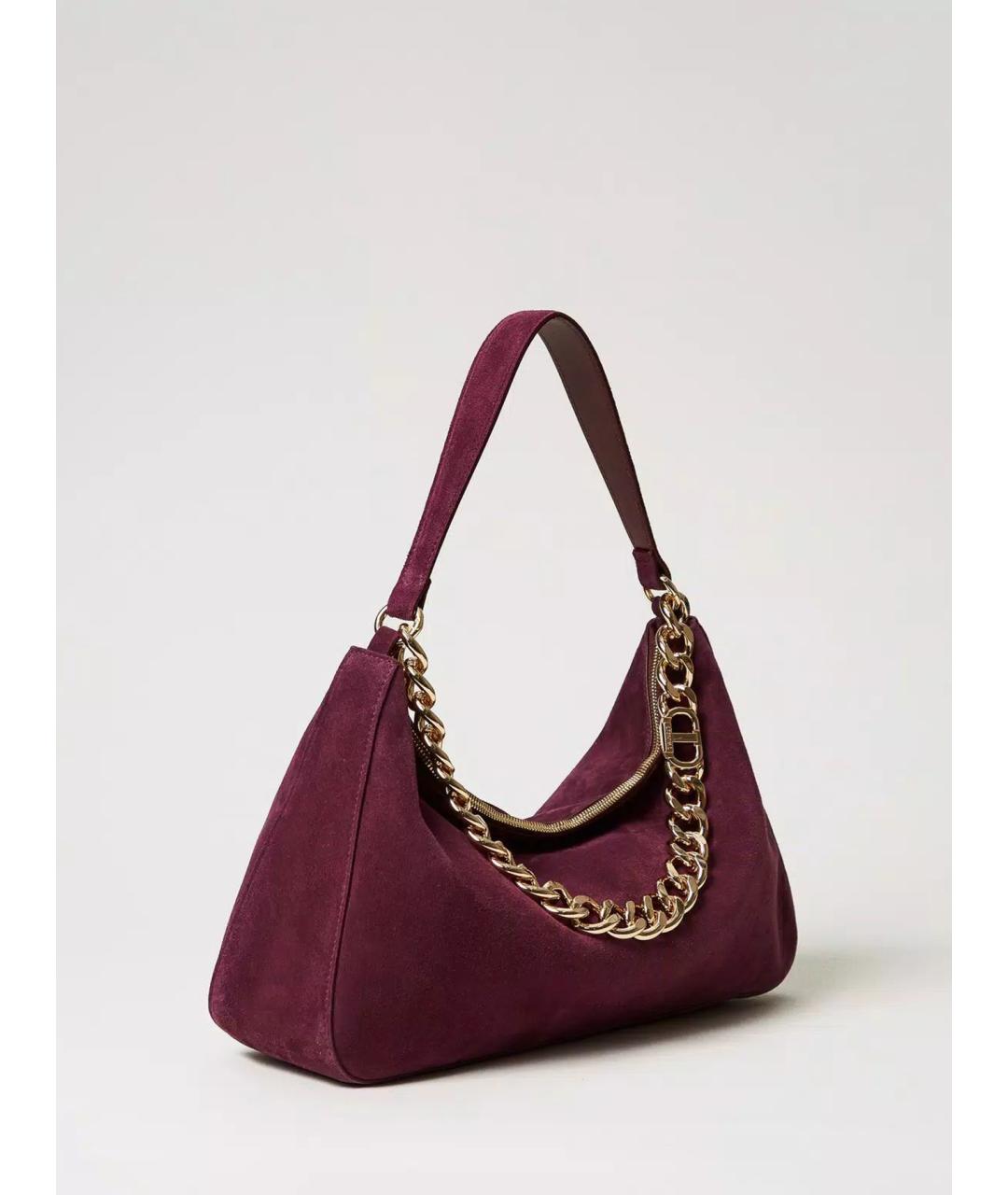 TWIN-SET Фиолетовая замшевая сумка с короткими ручками, фото 4