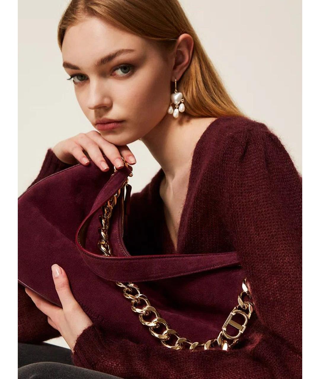 TWIN-SET Фиолетовая замшевая сумка с короткими ручками, фото 2