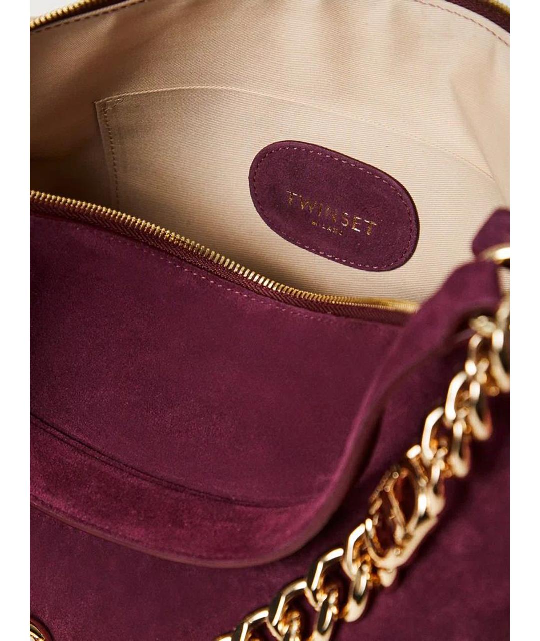 TWIN-SET Фиолетовая замшевая сумка с короткими ручками, фото 5