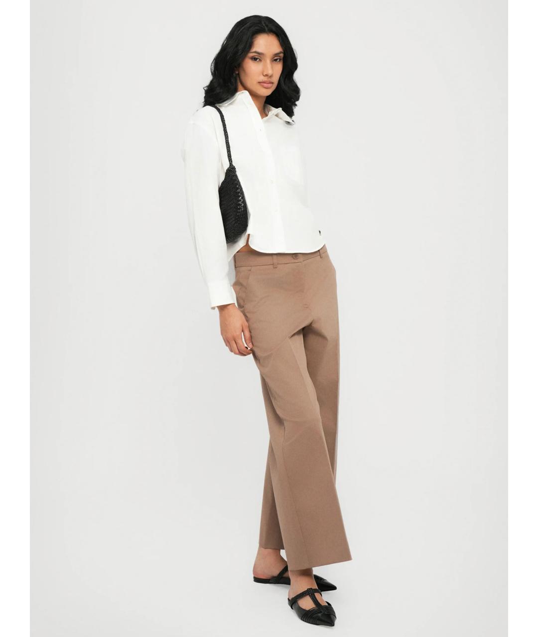 WEEKEND MAX MARA Бежевые хлопковые прямые брюки, фото 3