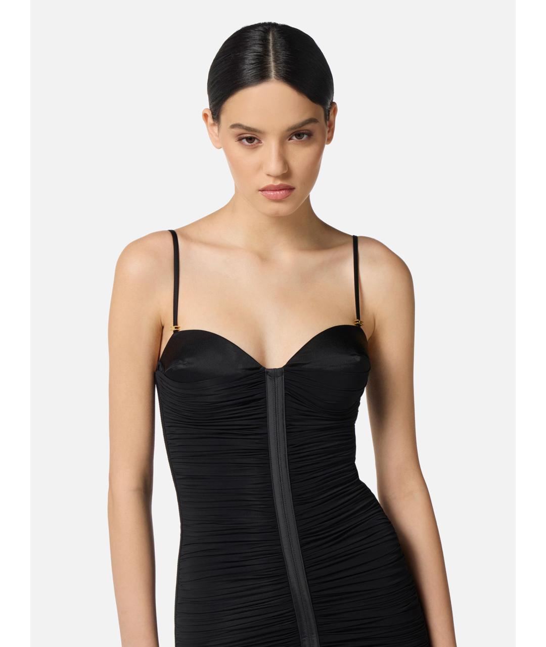 ELISABETTA FRANCHI Черное вискозное коктейльное платье, фото 4