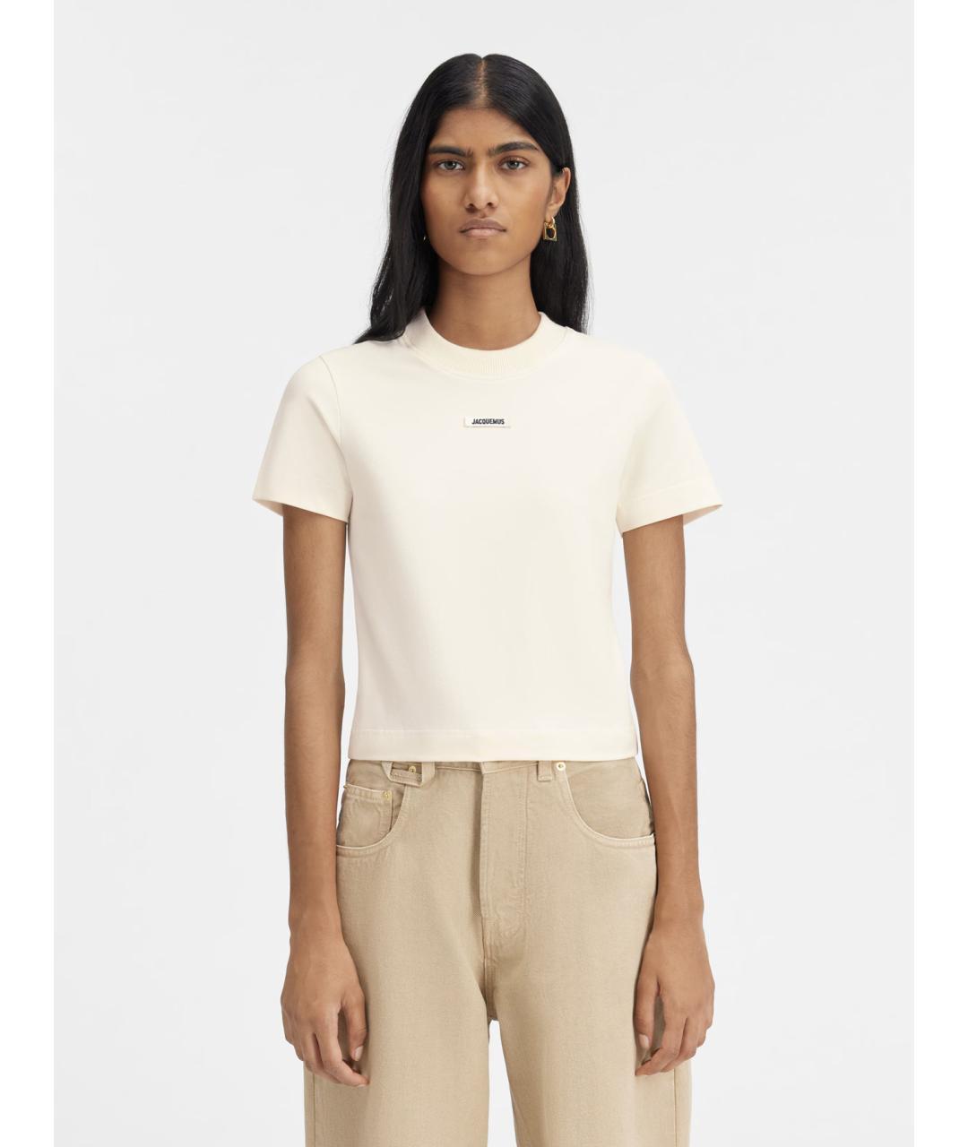 JACQUEMUS Бежевая хлопковая футболка, фото 2