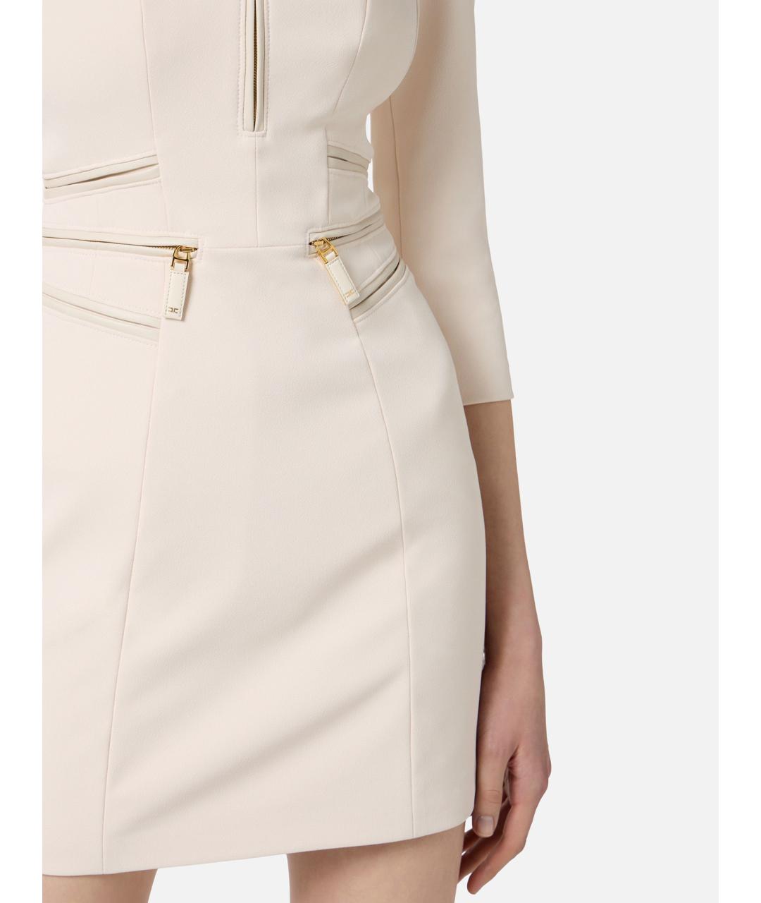 ELISABETTA FRANCHI Бежевое полиэстеровое коктейльное платье, фото 4