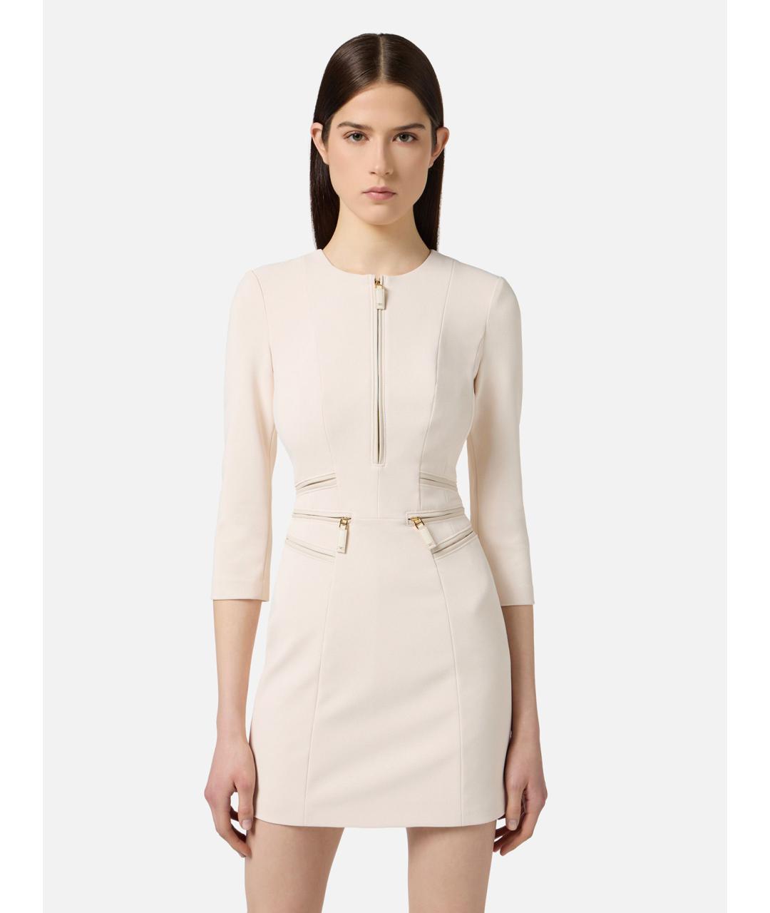 ELISABETTA FRANCHI Бежевое полиэстеровое коктейльное платье, фото 3