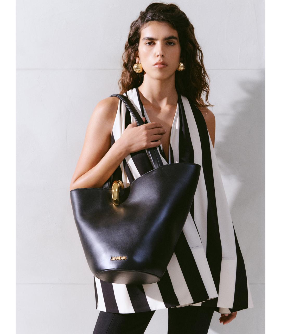 JACQUEMUS Черная кожаная сумка тоут, фото 2