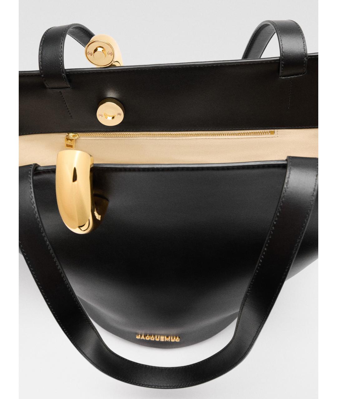 JACQUEMUS Черная кожаная сумка тоут, фото 6