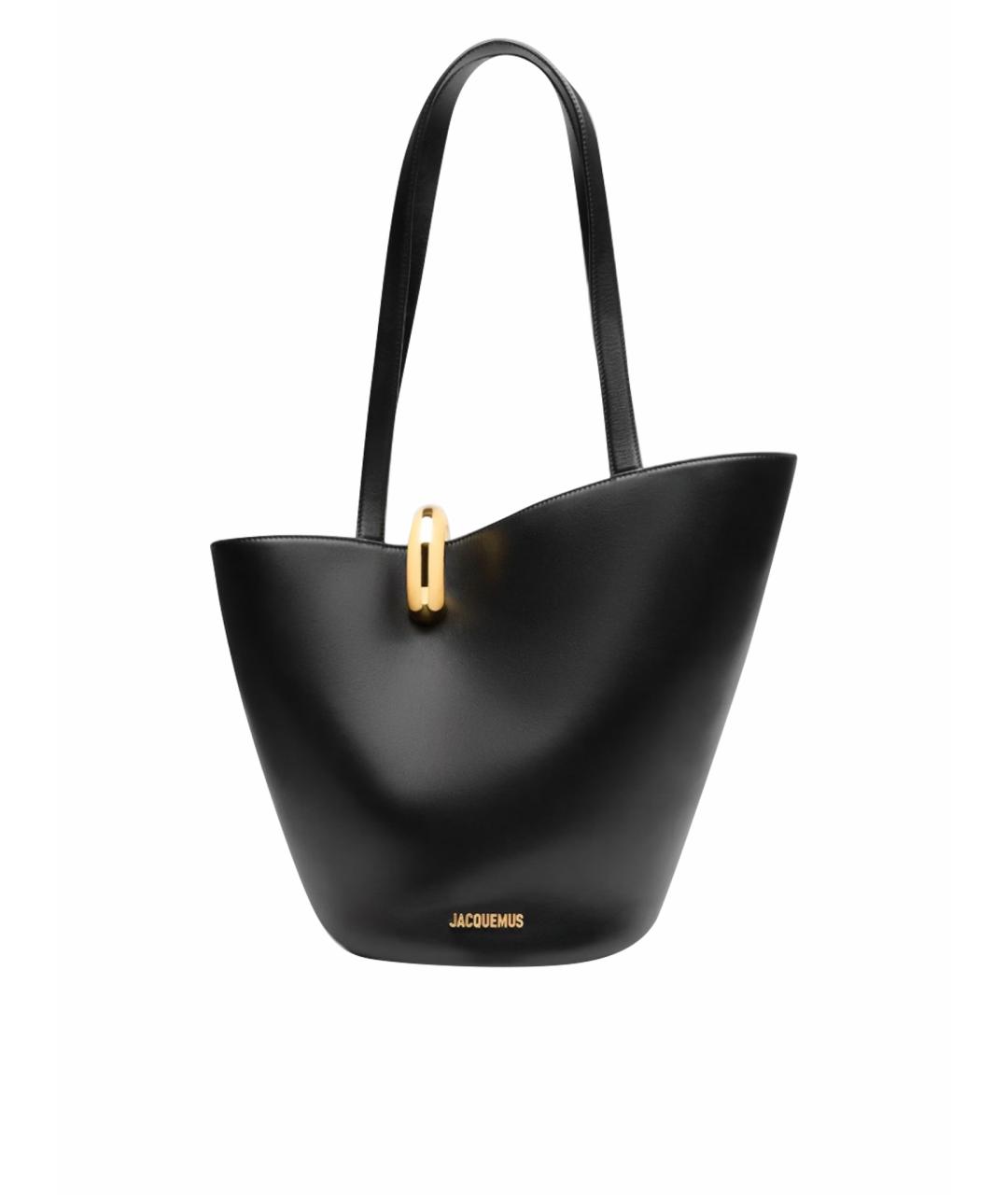 JACQUEMUS Черная кожаная сумка тоут, фото 1