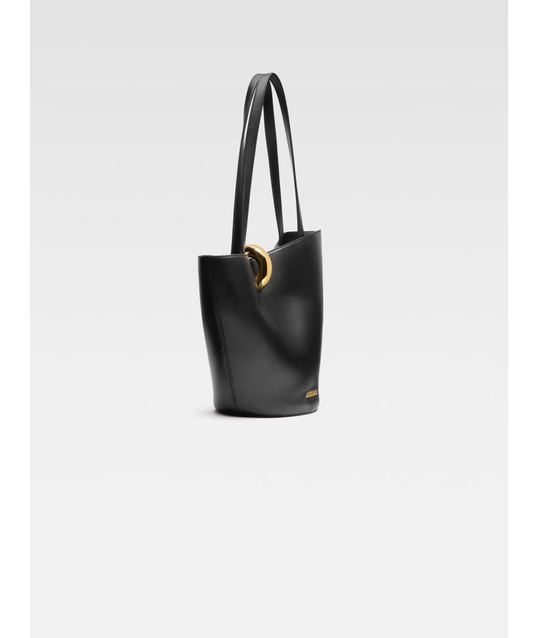 JACQUEMUS Черная кожаная сумка тоут, фото 3