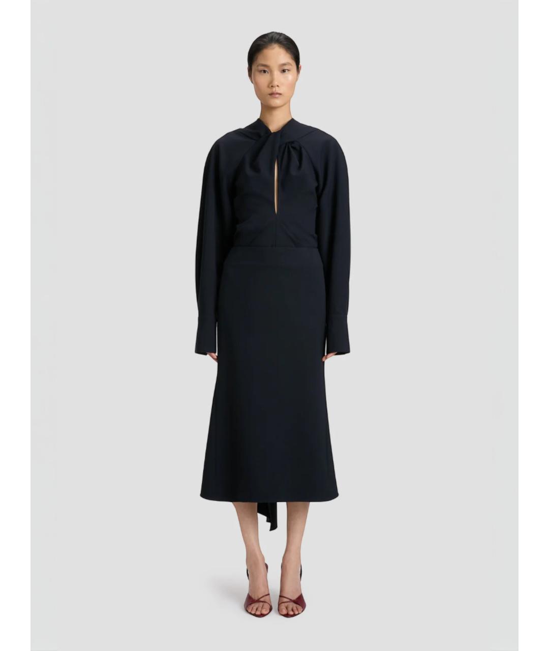 VICTORIA BECKHAM Темно-синяя полиэстеровая юбка миди, фото 2