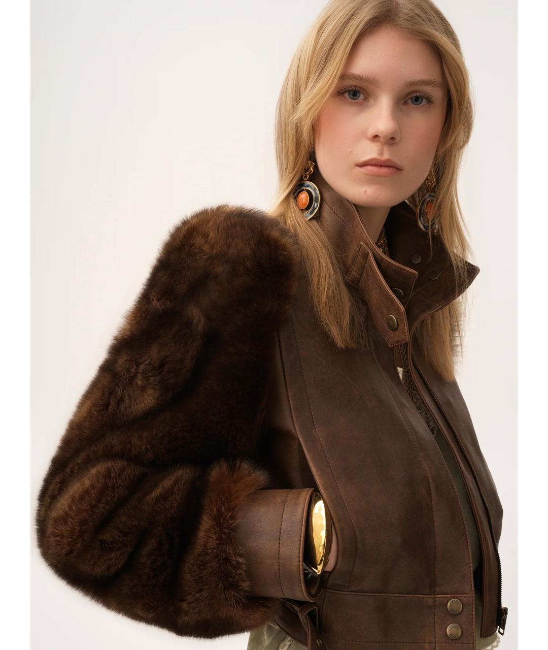 CHLOE Коричневая кожаная куртка, фото 3