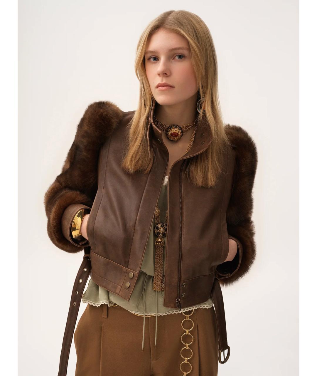 CHLOE Коричневая кожаная куртка, фото 2