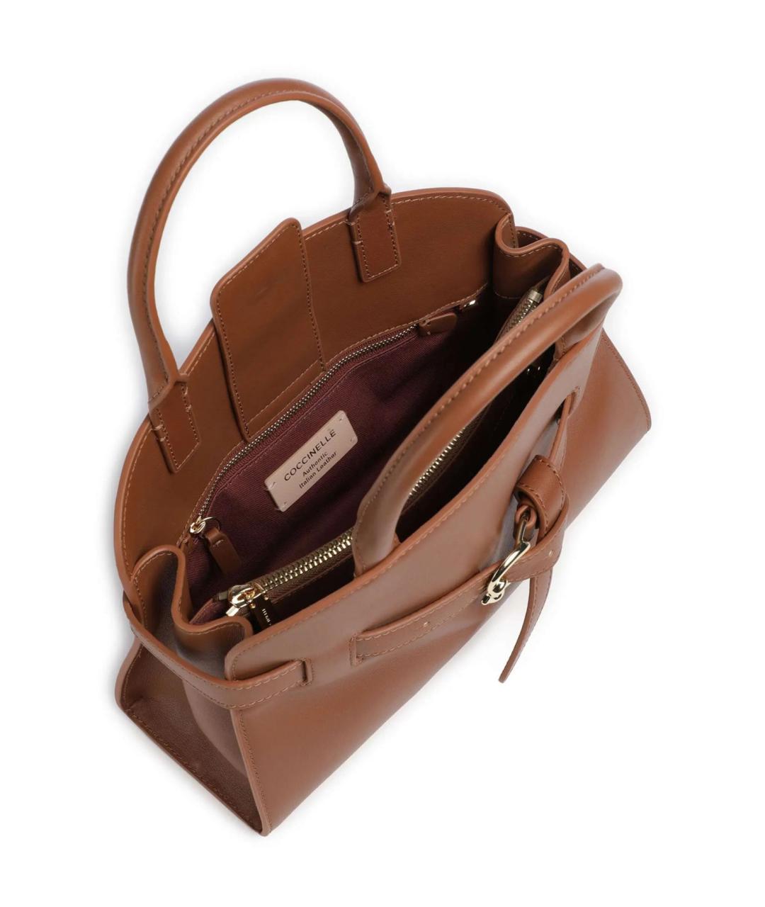COCCINELLE Коричневая кожаная сумка с короткими ручками, фото 4