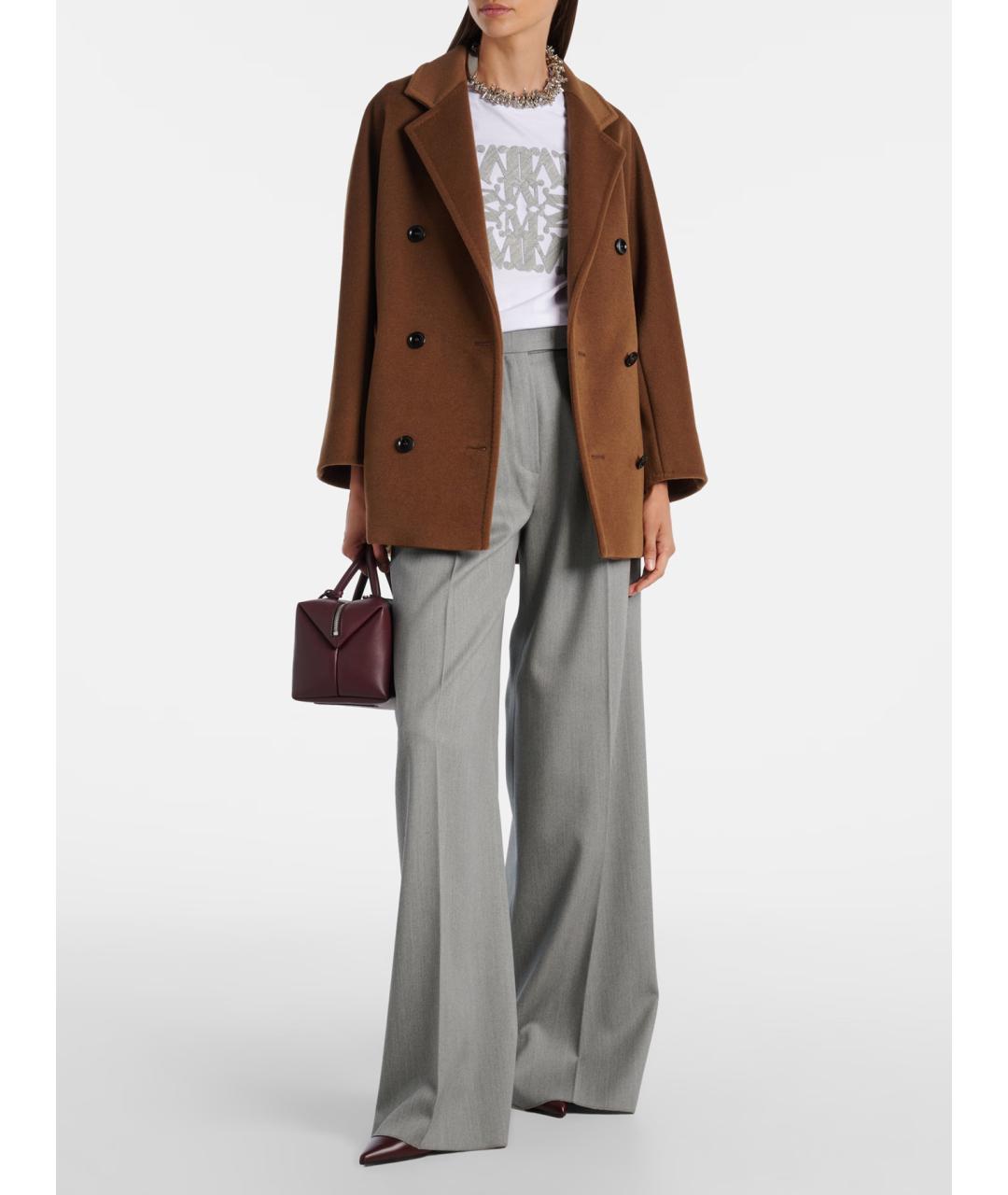 MAX MARA Серые шерстяные брюки широкие, фото 2