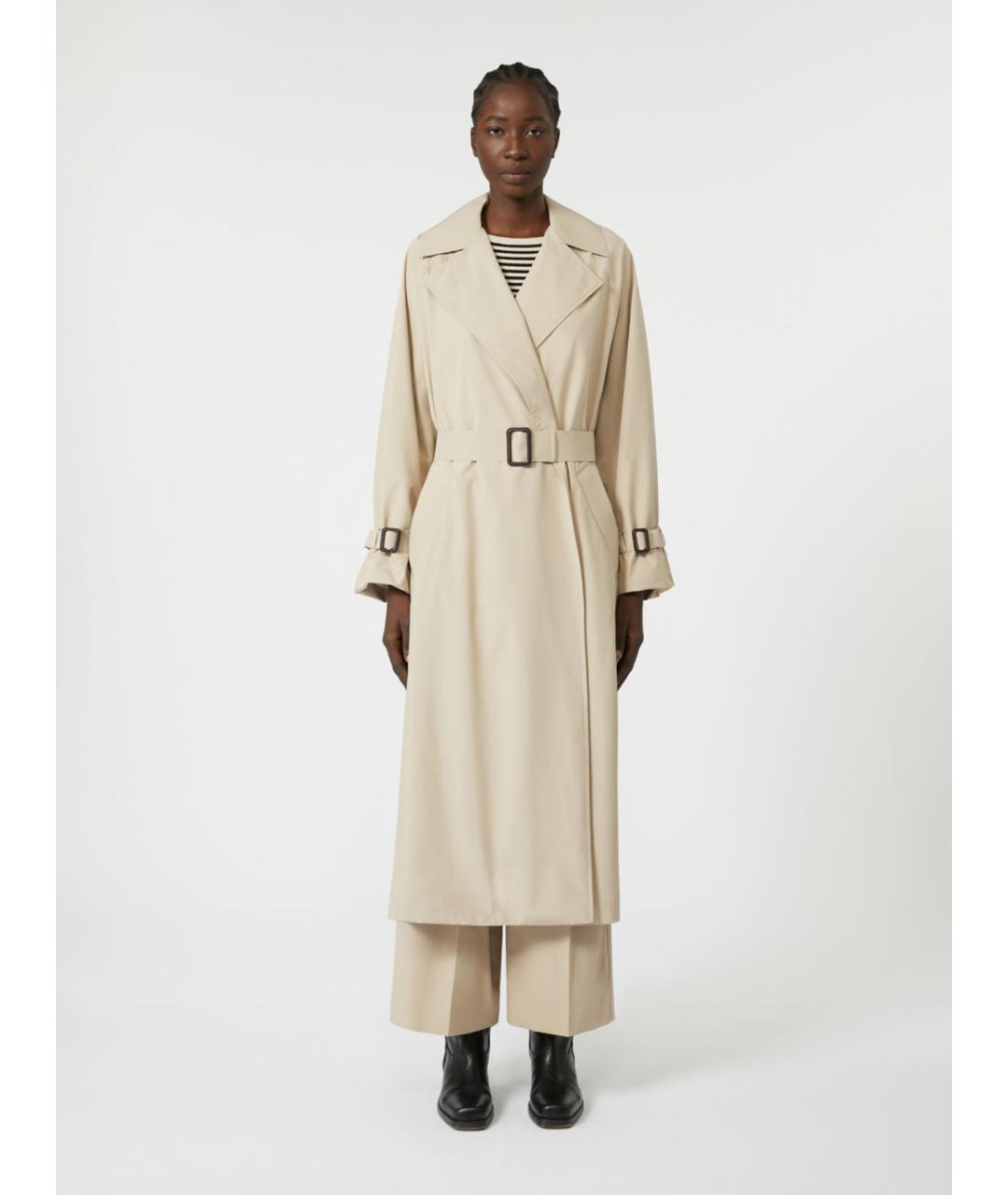 WEEKEND MAX MARA Бежевый полиэстеровый тренч/плащ, фото 4