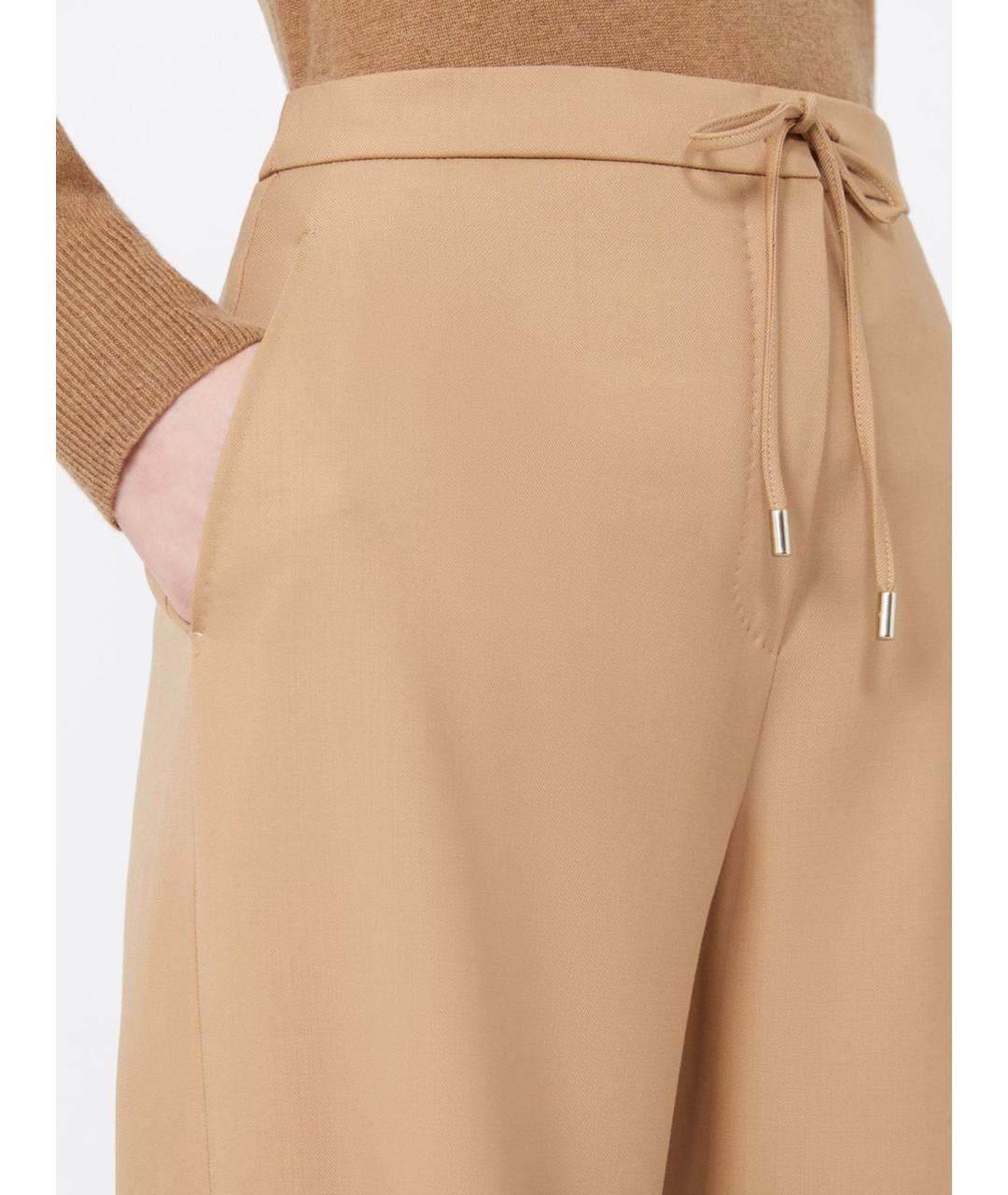 MAX MARA STUDIO Бежевые шерстяные брюки широкие, фото 3