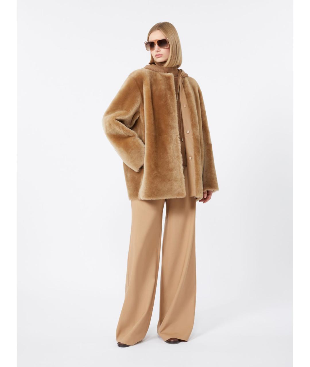 MAX MARA STUDIO Бежевые шерстяные брюки широкие, фото 2