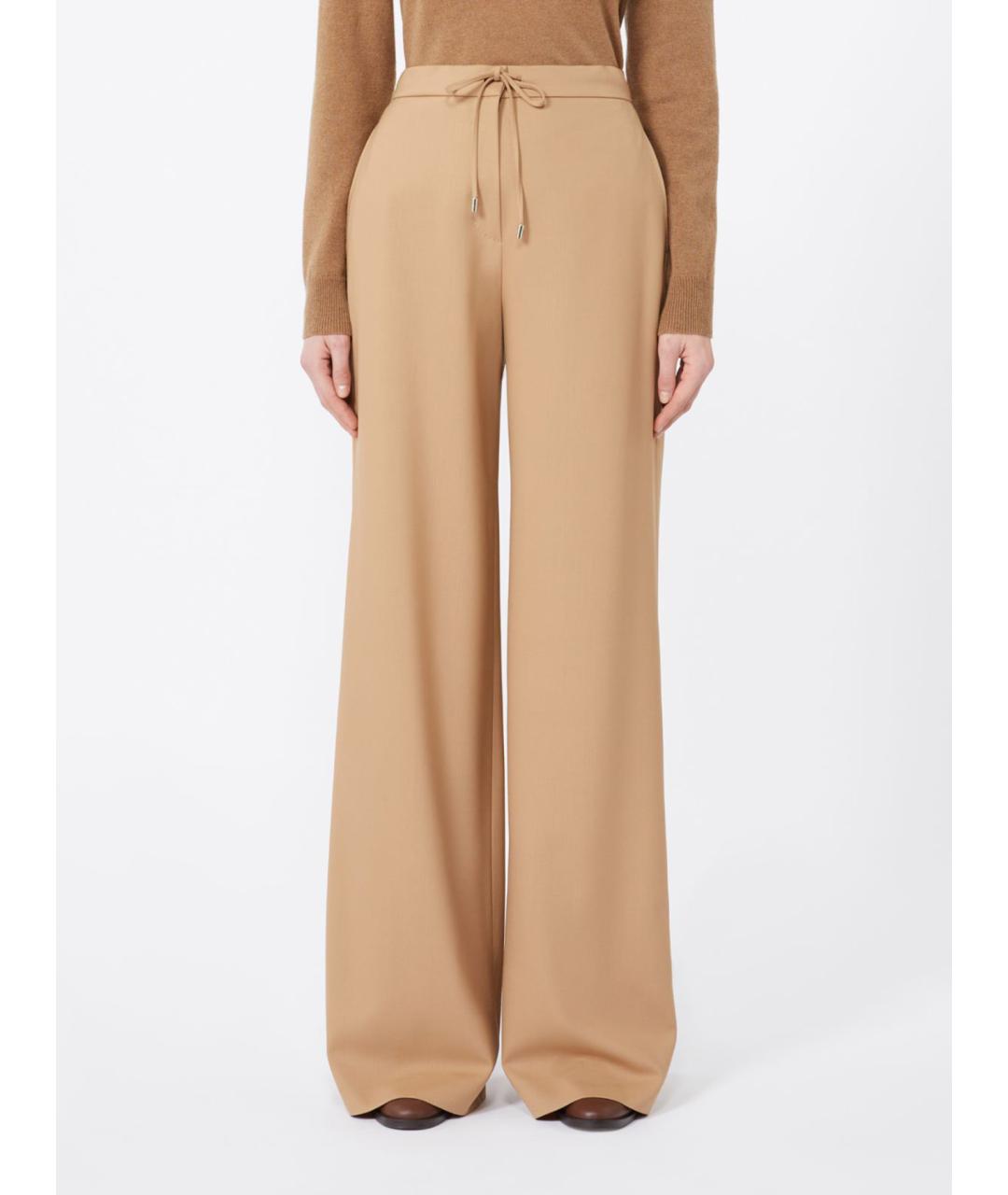 MAX MARA STUDIO Бежевые шерстяные брюки широкие, фото 5