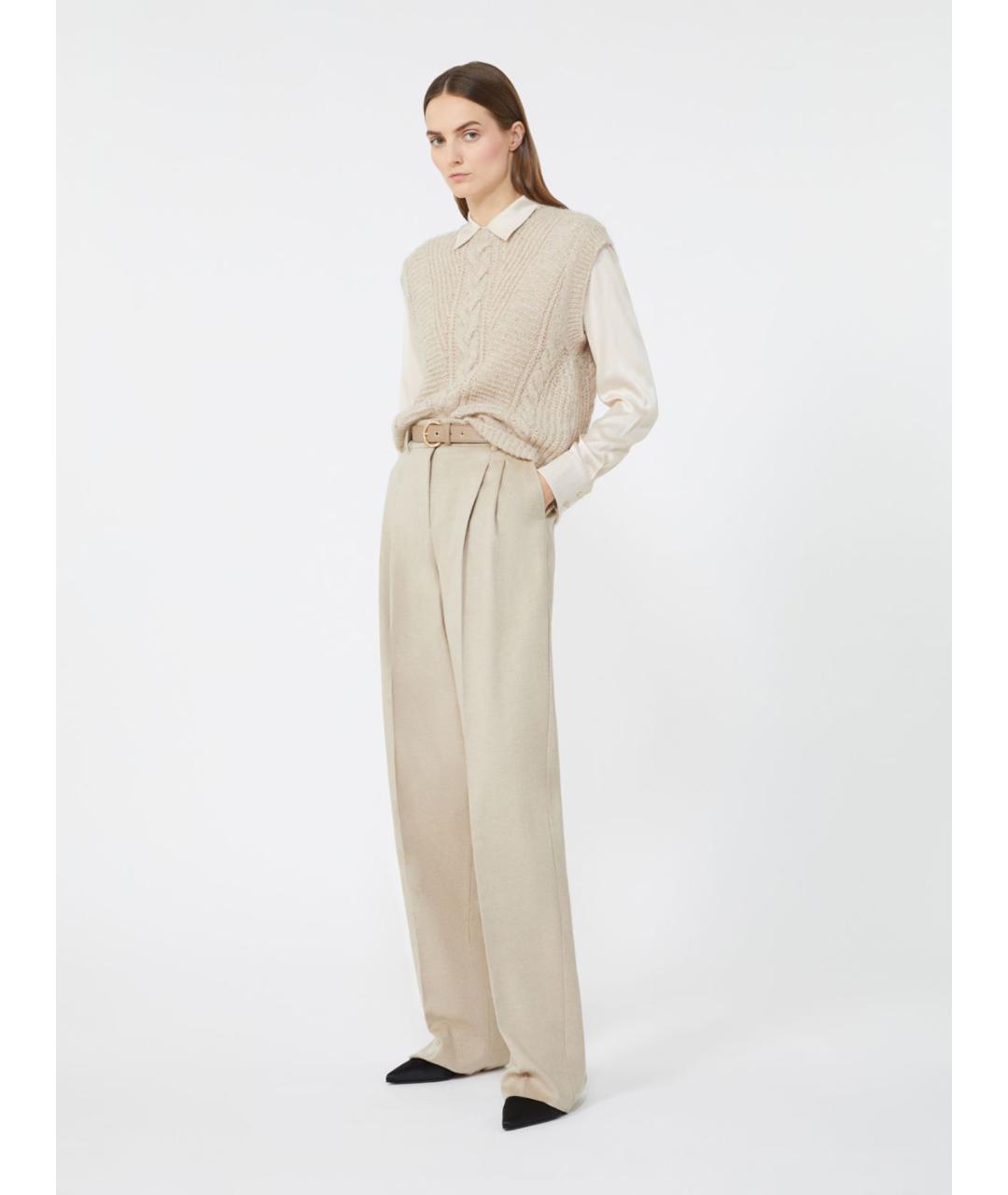 MAX MARA STUDIO Бежевые шерстяные прямые брюки, фото 4