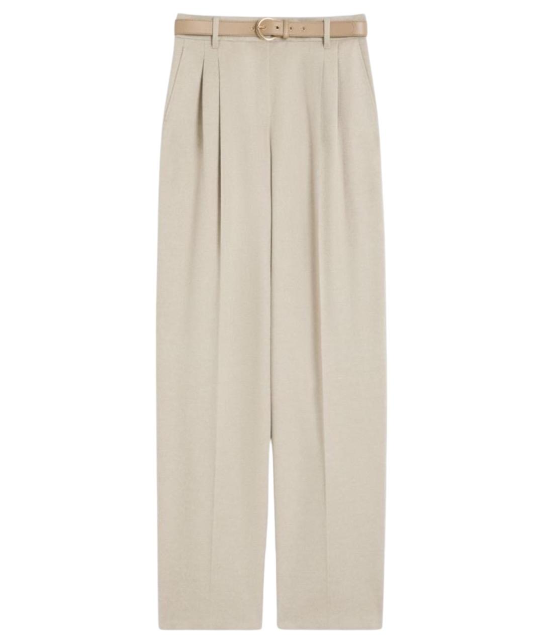 MAX MARA STUDIO Бежевые шерстяные прямые брюки, фото 1