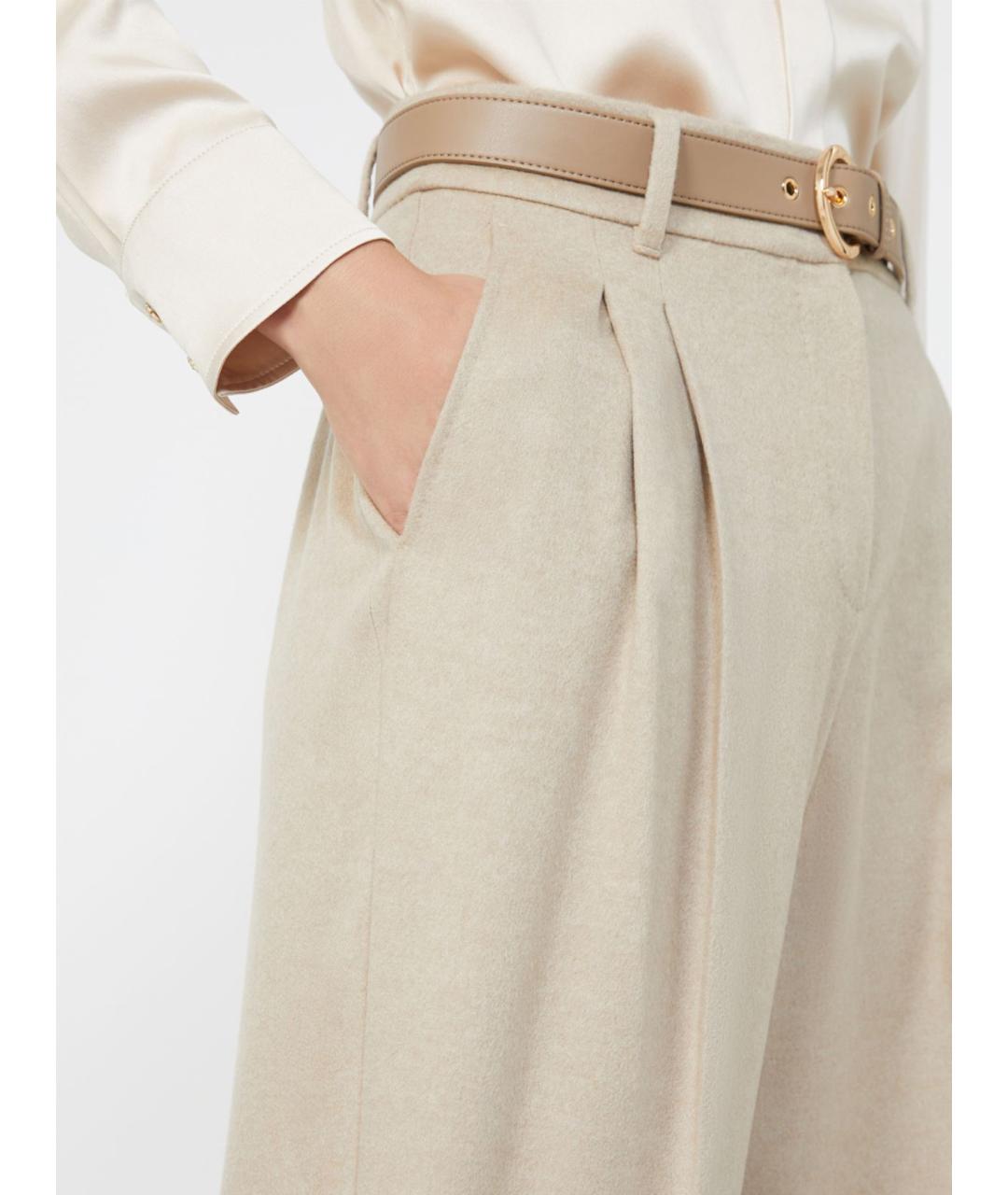 MAX MARA STUDIO Бежевые шерстяные прямые брюки, фото 5